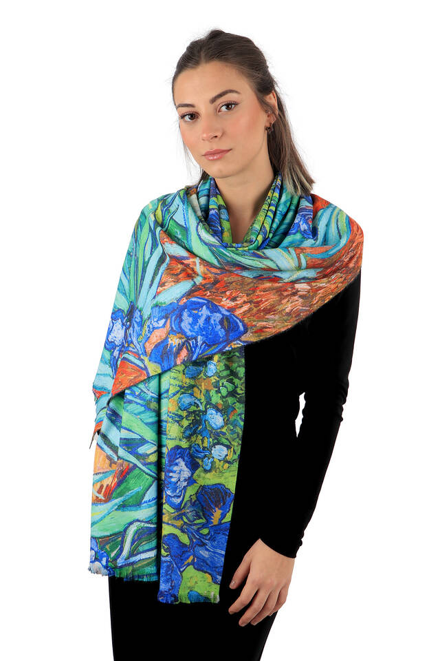 Green Irises Pattern Winter Shawl - 2