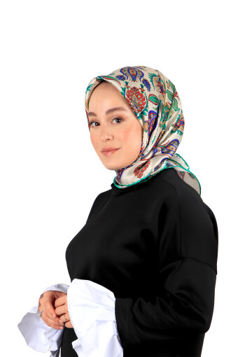 Green Iznik Pattern Silk Square Scarf 