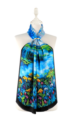 Green Landscape Pattern Silk Foulard 