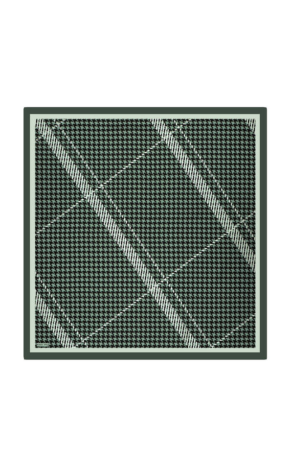 Green Line Houndstooth Pattern Twill Silk Square Scarf - 2