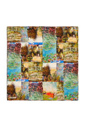 Green Monet Collage Pattern Silk Pocket Square 
