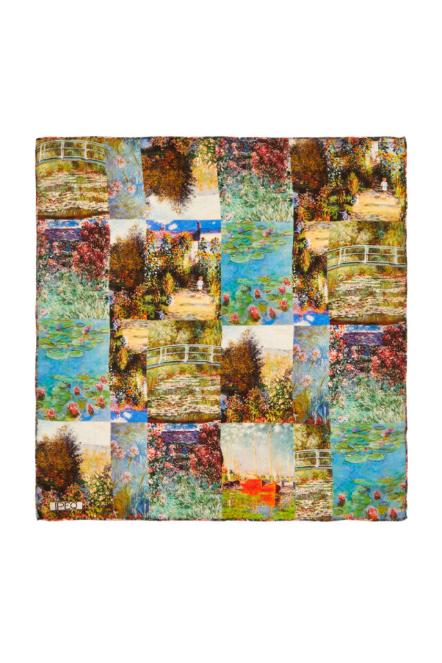 Green Monet Collage Pattern Silk Pocket Square - 1