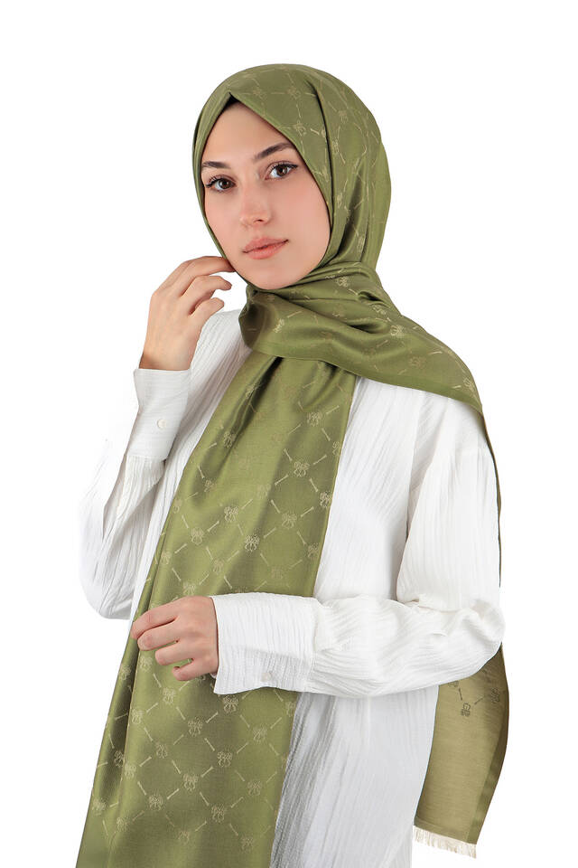 Green Monogram Pattern Jacquard Silk Scarf - 2