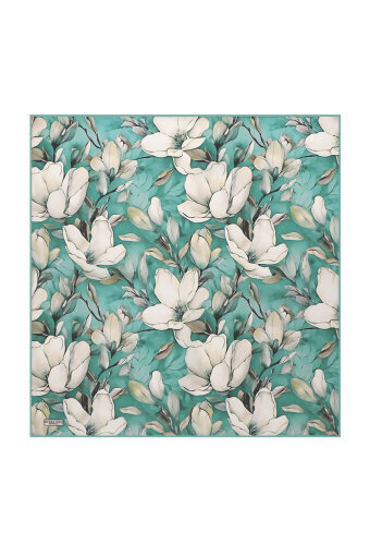 Green Narcissus Pattern Silk Pocket Square 