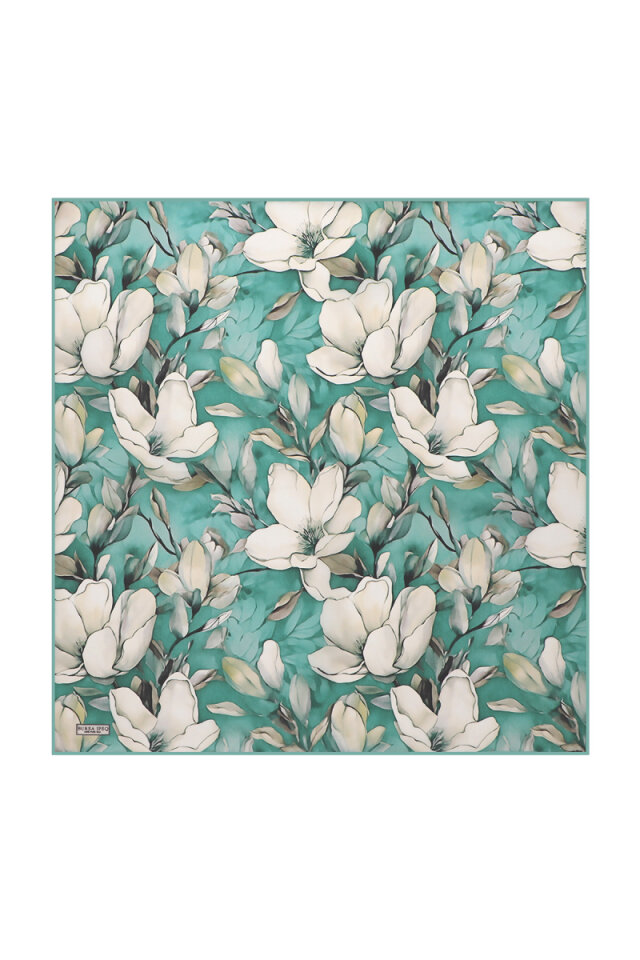 Green Narcissus Pattern Silk Pocket Square - Bursa İpek