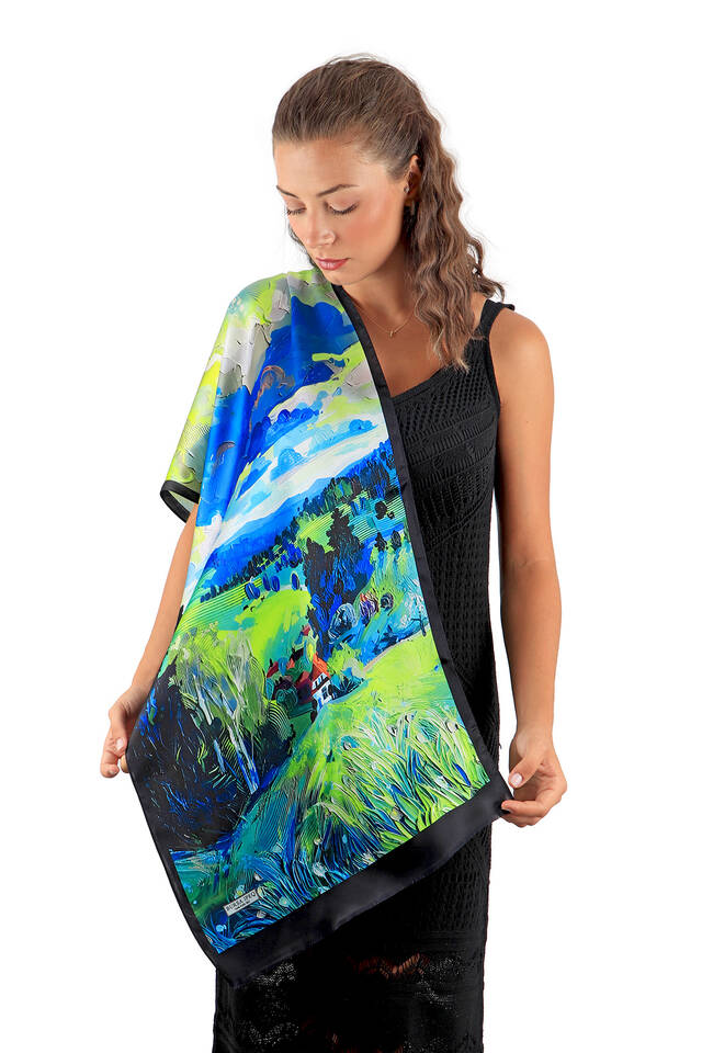 Green Nature Pattern Silk Foulard - 2