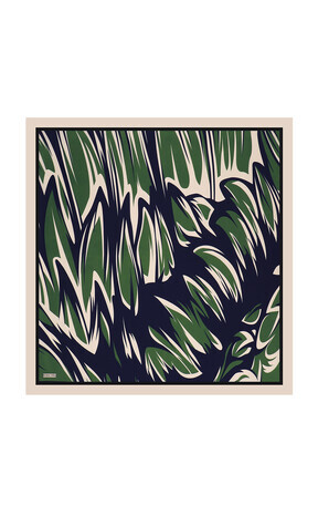 Green Nilsu Pattern Twill Silk Square Scarf 