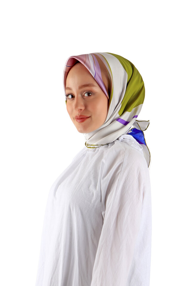 Green Orchid Pattern Twill Silk Square Scarf 