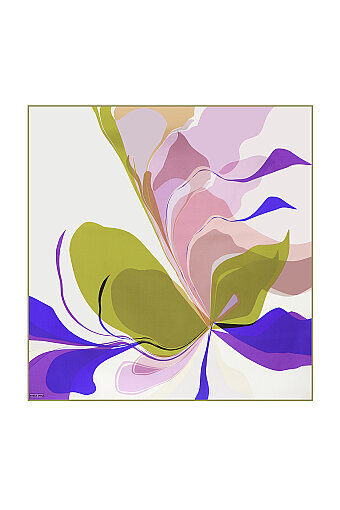 Green Orchid Pattern Twill Silk Square Scarf 