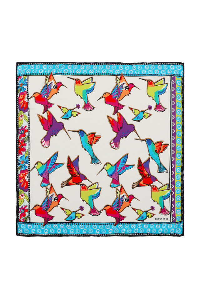 Green Purple Patterned Silky Pocket Square - 1