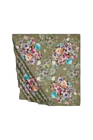 Green Quadruple Pattern Silky Square Scarf 