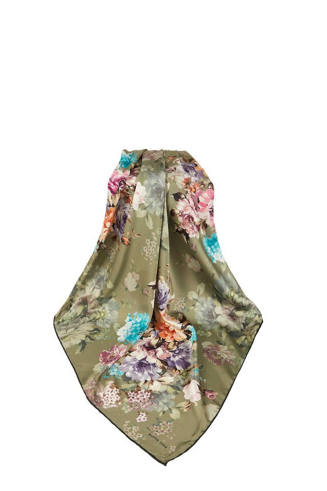 Green Quadruple Pattern Silky Square Scarf - 3