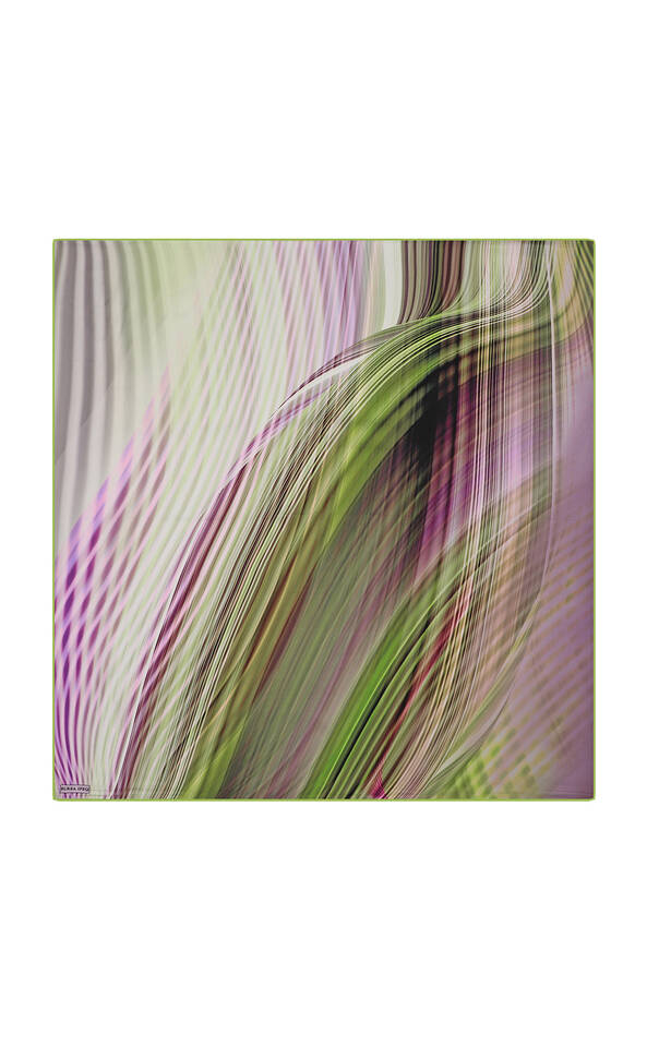 Green Rainbow Pattern Sura Silk Square Scarf - 2