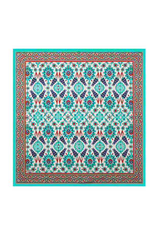 Green Red Tile Tulip Pattern Silk Square Scarf 