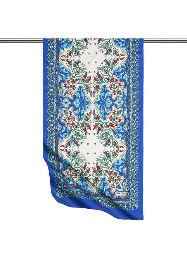 Green Saks Tile Tulip Pattern Narrow Silky Foulard 