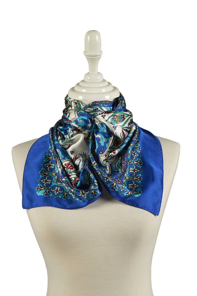 Green Saks Tile Tulip Pattern Narrow Silky Foulard - 2