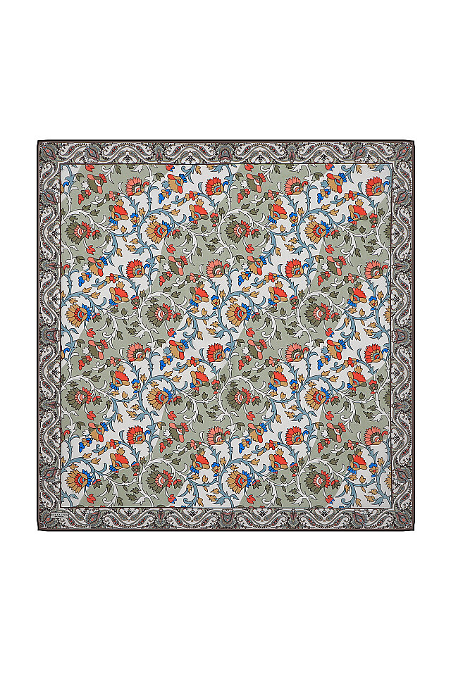 Green Shawl Pattern Voile Silk Square Scarf 