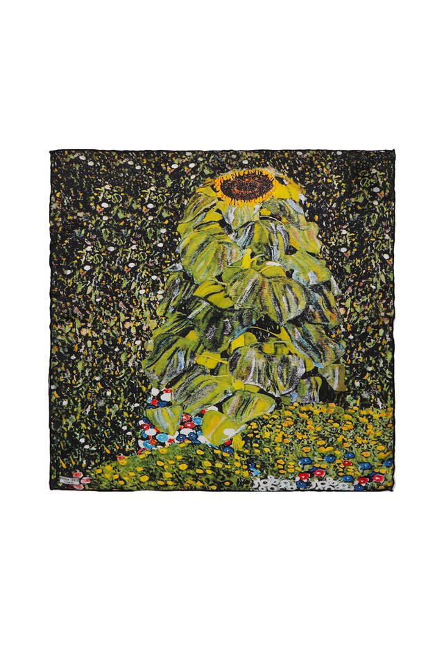 Green Sunflower Pattern Silk Pocket Square - Bursa İpek