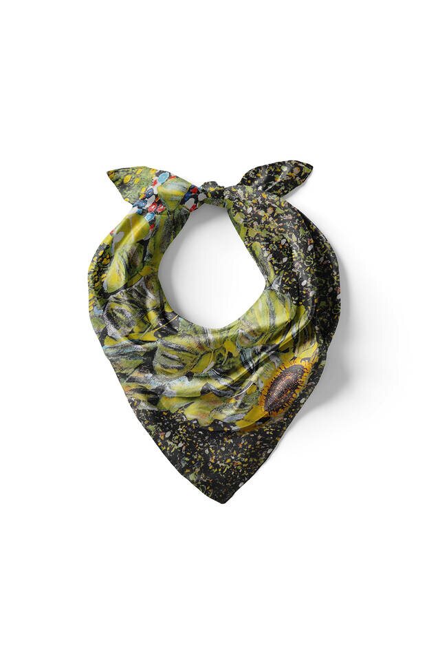 Green Sunflower Pattern Silk Pocket Square - 2