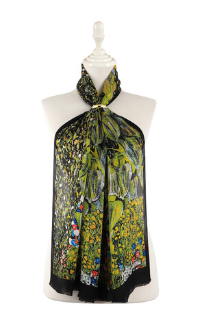 Green Sunflower Silk Painting Foulard 