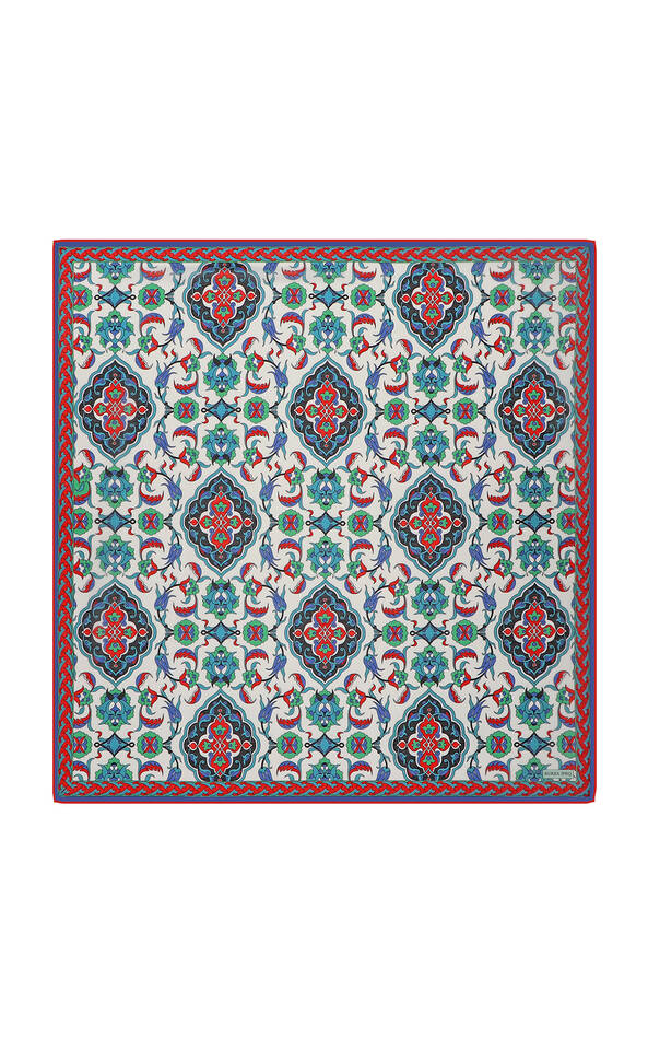 Green Tile Pattern Soft Square Scarf - Bursa İpek