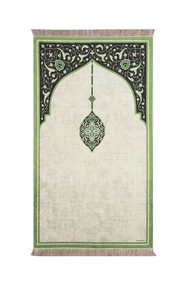 Green Velvet Carpet Prayer Rug - Bursa İpek
