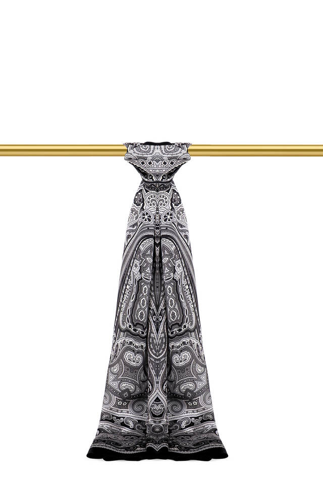 Grey Marrakesh Pattern Sura Silk Scarf 