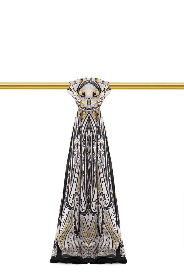 Grey Sahara Pattern Sura Silk Scarf 