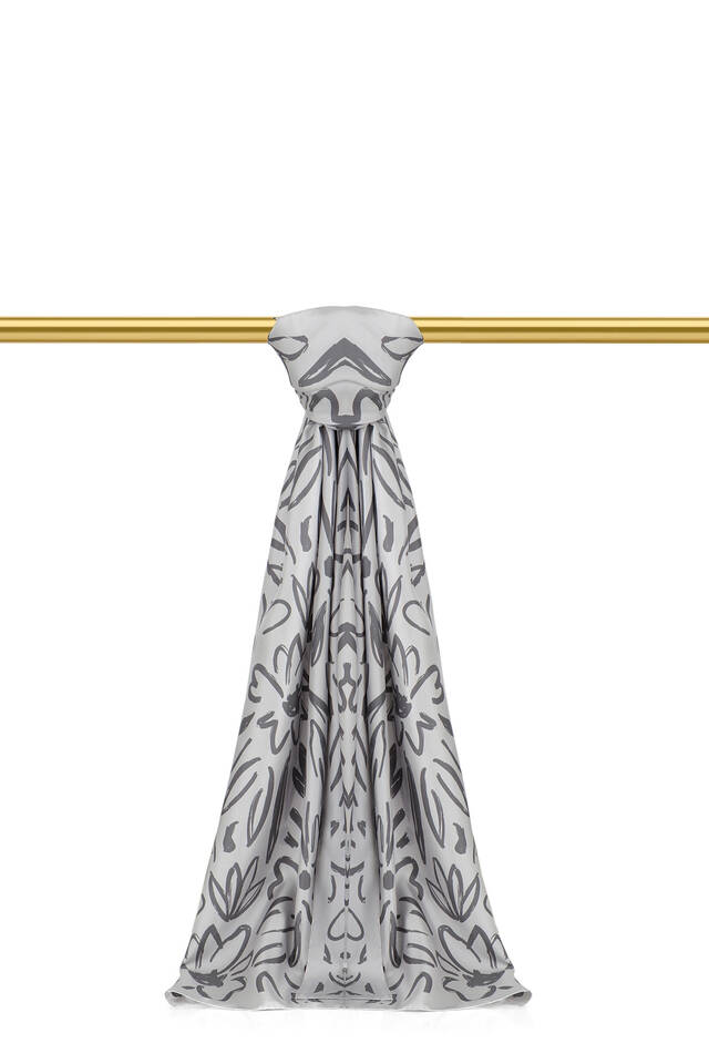 Grey Spring Pattern Twill Silk Scarf 