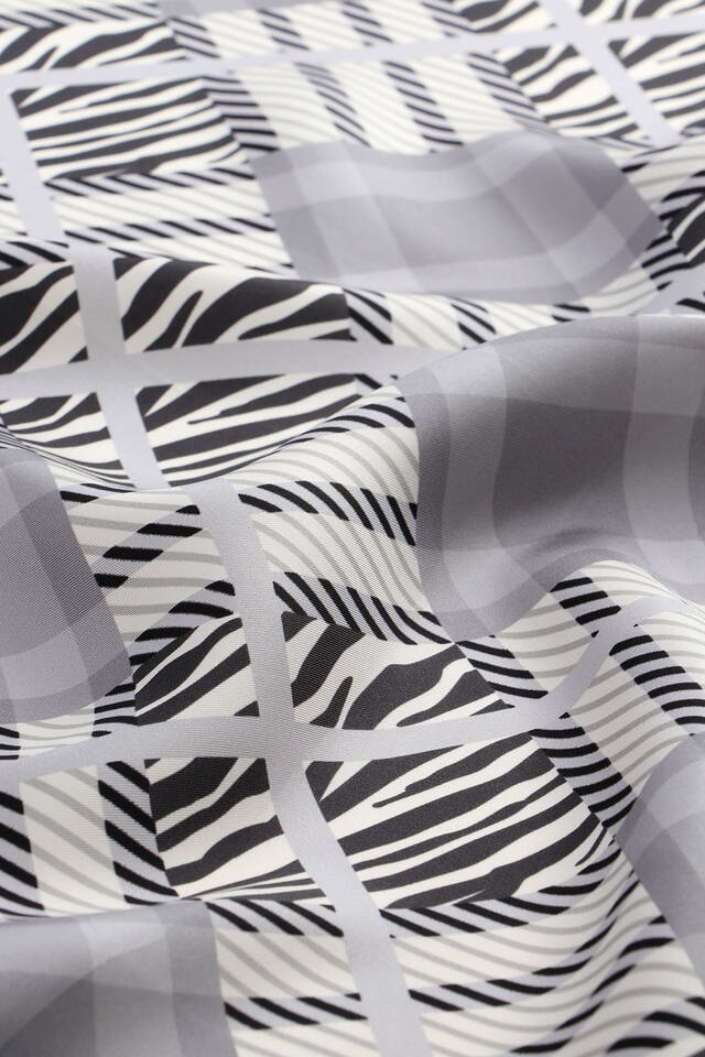 Grey Tile Pattern Twill Silk Square Scarf - 2