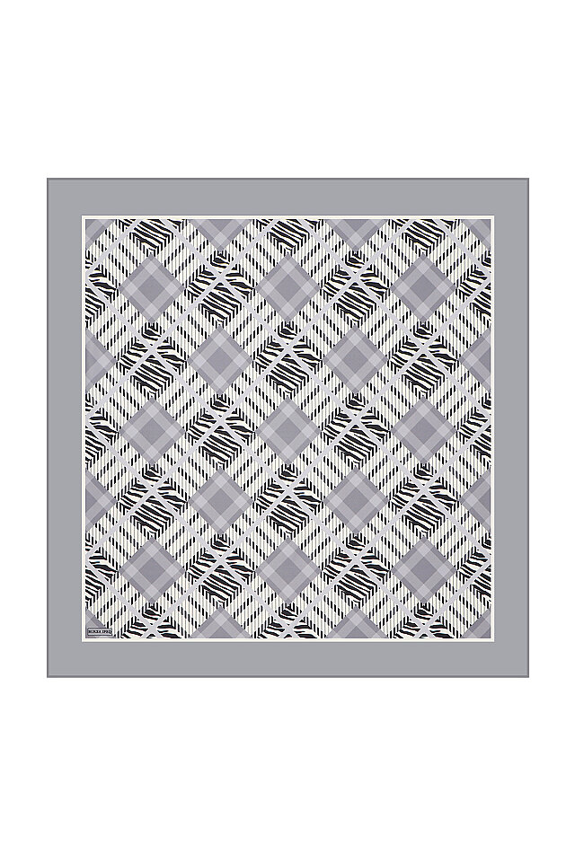 Grey Tile Pattern Twill Silk Square Scarf 