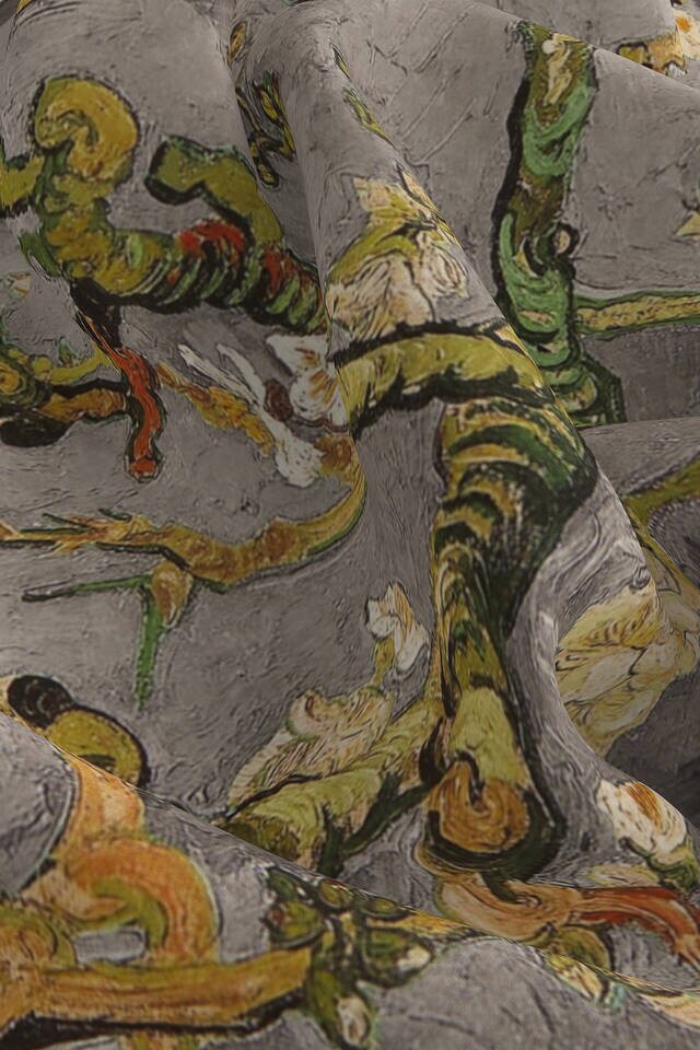 Gri Badem Çiçeği İpek Mendil - 3