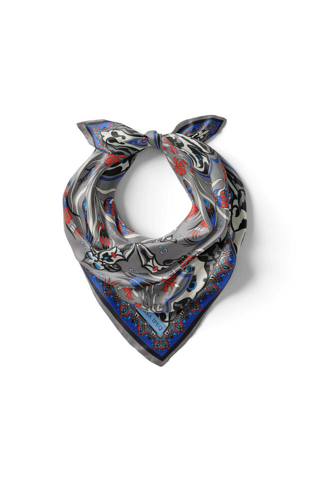 Gri Çintemani Karanfil Desen İpeksi Mendil - 2