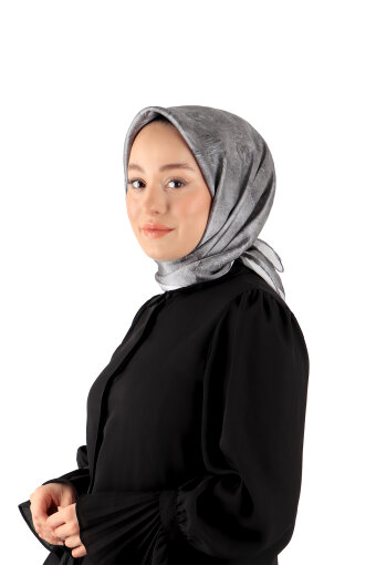 Gri Fırça İpek Eşarp 