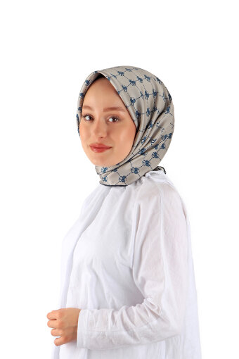 Gri Kelebek Monogram Twill İpek Eşarp 