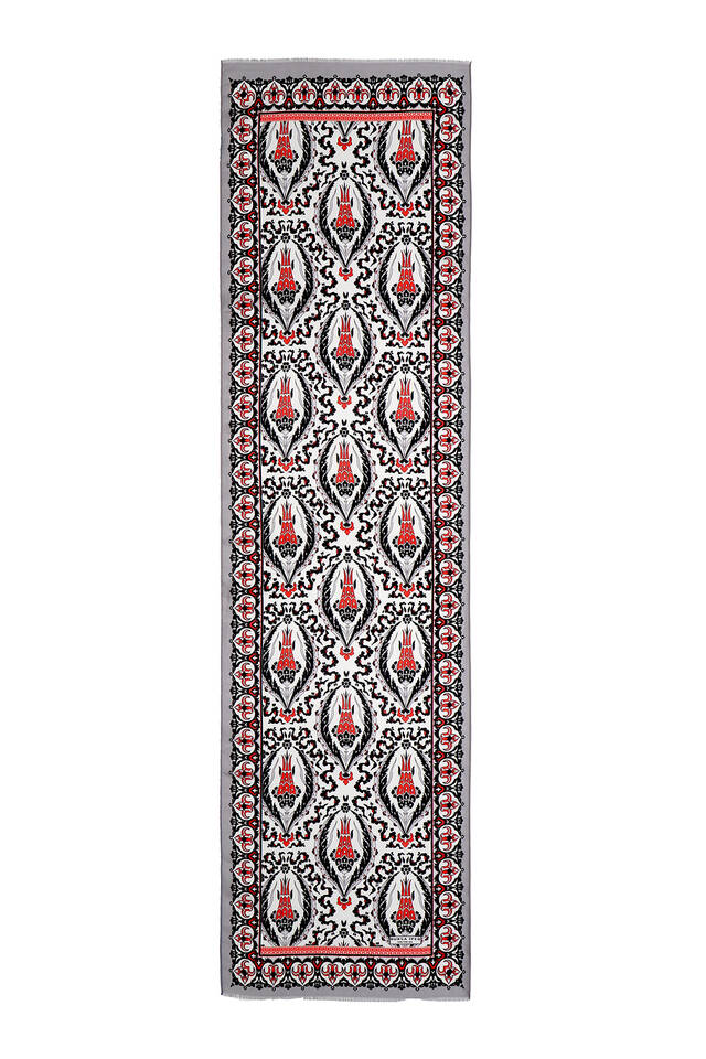 Gri Kırmızı Büyük Lale Vual İpek Fular - 4