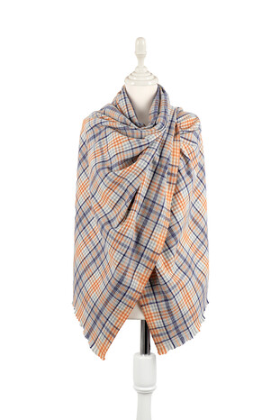 Gri Lacivert Ekose Desen Kışlık Şal 