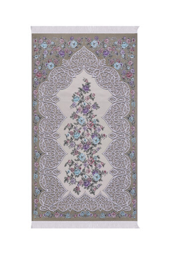 Bej Floral Desen İpeksi Goblen Seccade 