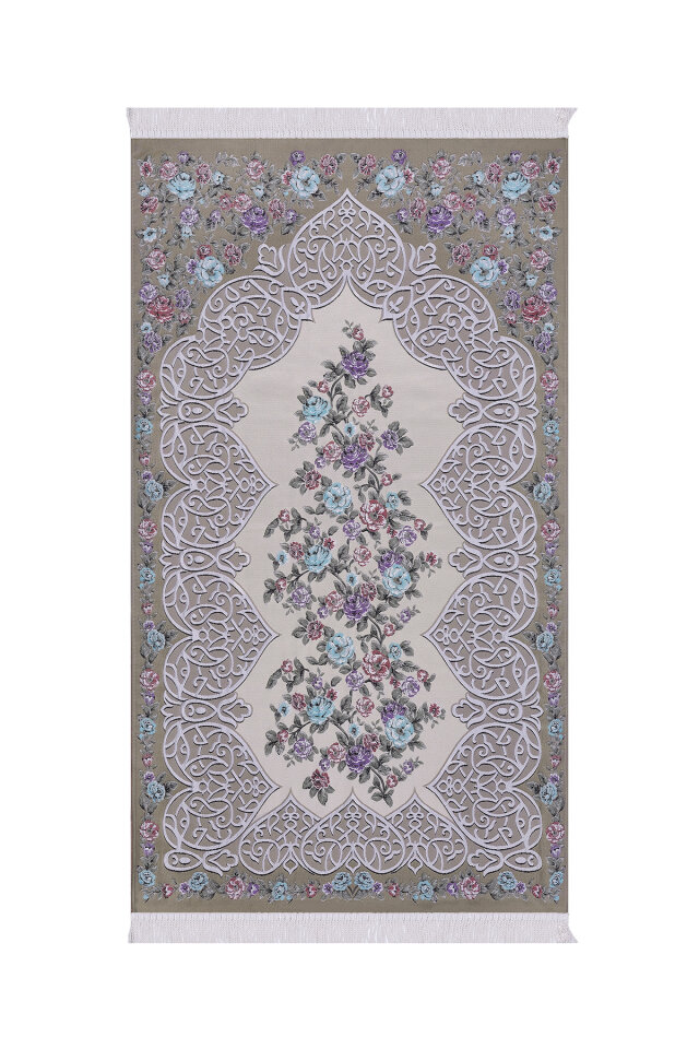 Bej Floral Desen İpeksi Goblen Seccade - Bursa İpek