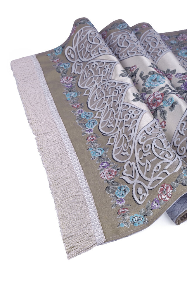 Bej Floral Desen İpeksi Goblen Seccade - 3