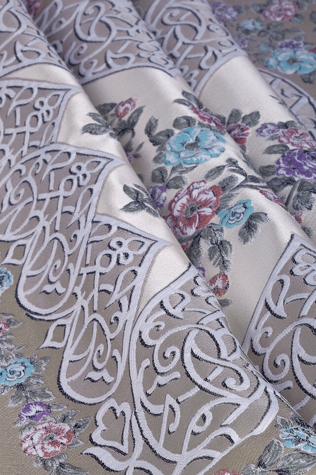 Bej Floral Desen İpeksi Goblen Seccade - 2