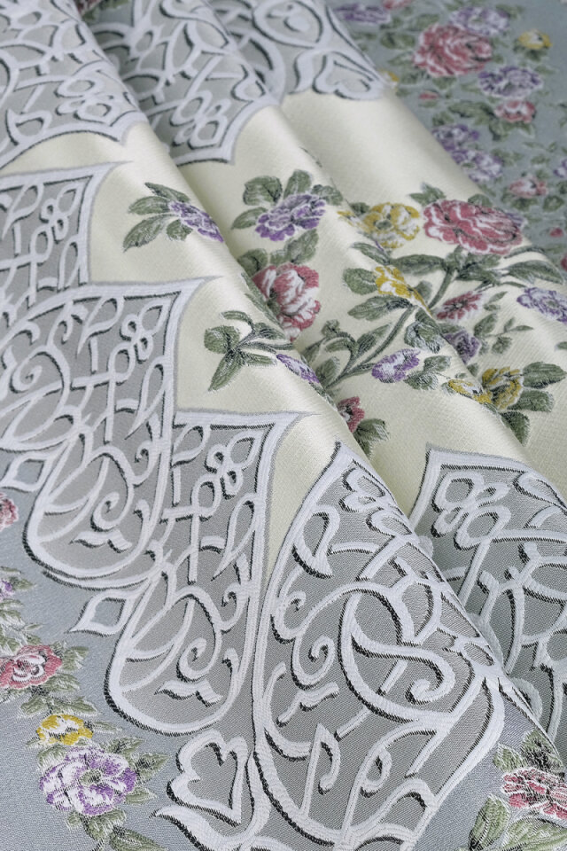 Gri Floral Desen İpeksi Goblen Seccade - 2