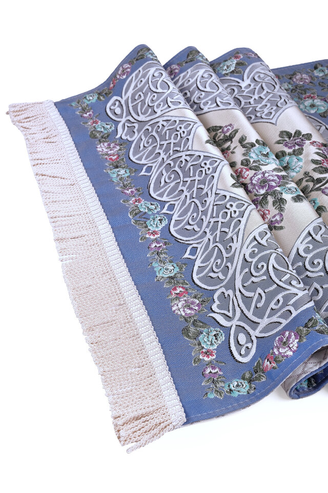 Mavi Floral Desen İpeksi Goblen Seccade - 3