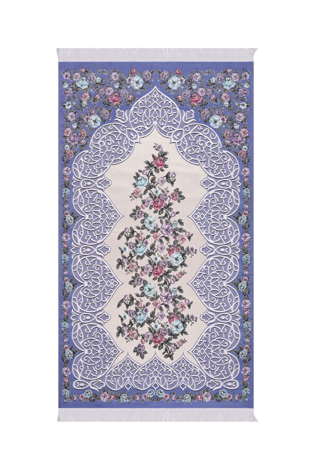 Mavi Floral Desen İpeksi Goblen Seccade - Bursa İpek