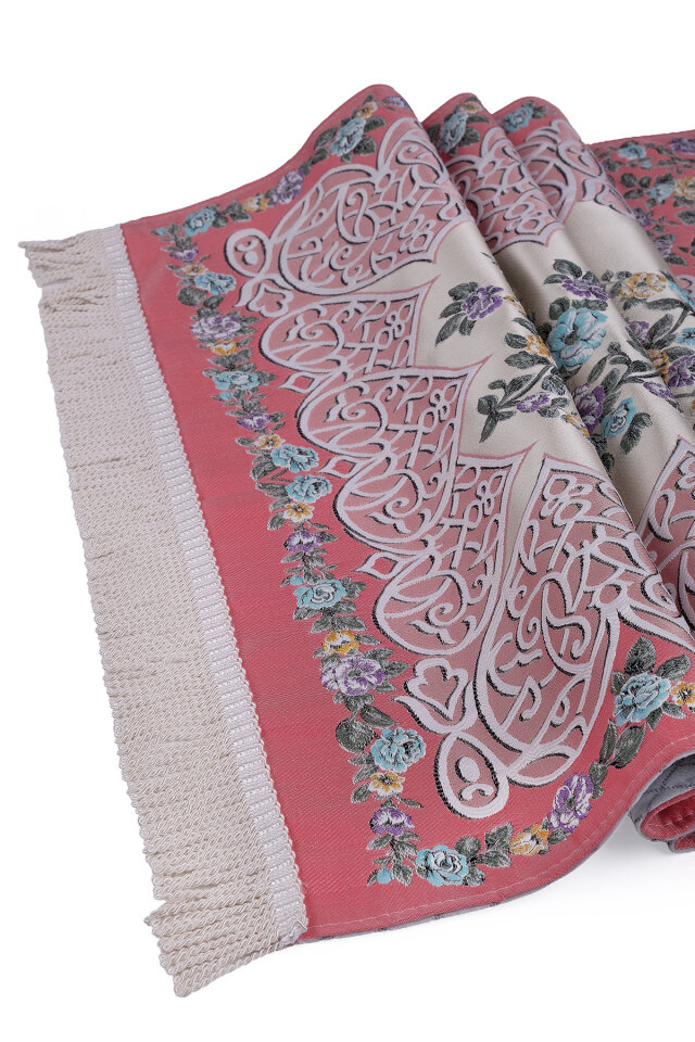 Mercan Floral Desen İpeksi Goblen Seccade - 3