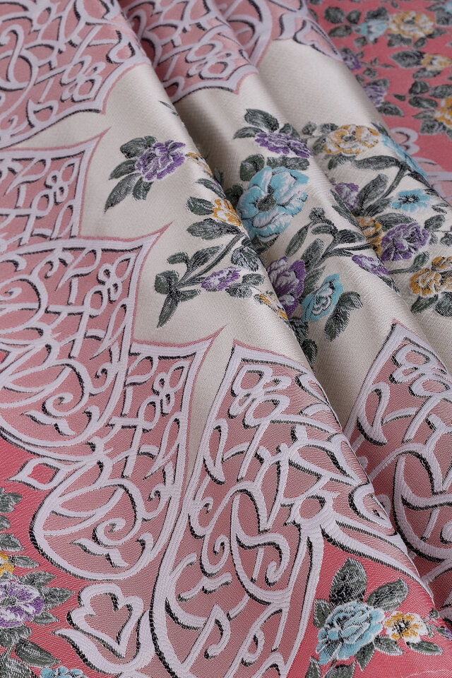 Mercan Floral Desen İpeksi Goblen Seccade - 2