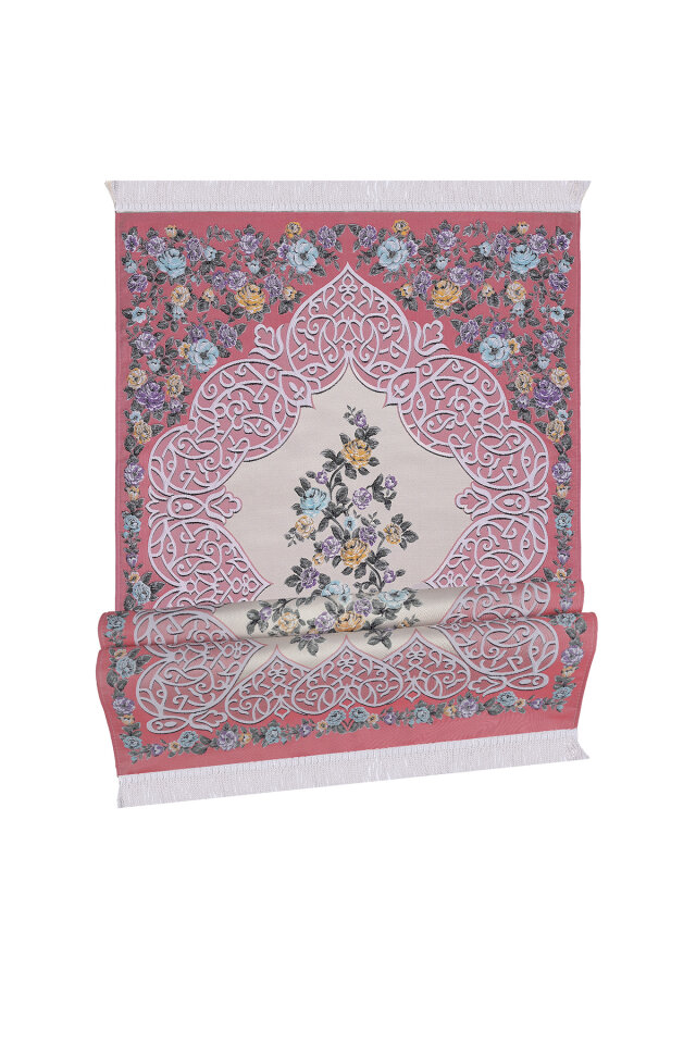 Mercan Floral Desen İpeksi Goblen Seccade - 4