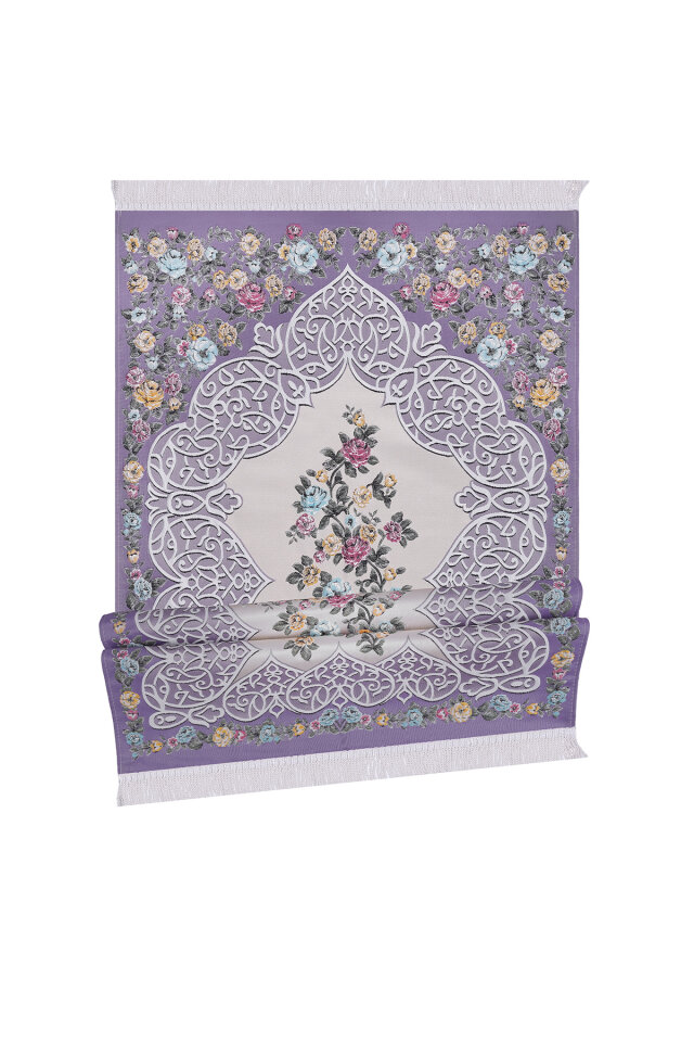 Mor Floral Desen İpeksi Goblen Seccade - 4