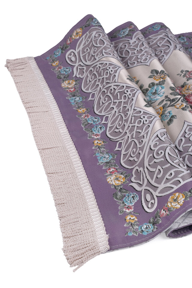 Mor Floral Desen İpeksi Goblen Seccade - 3