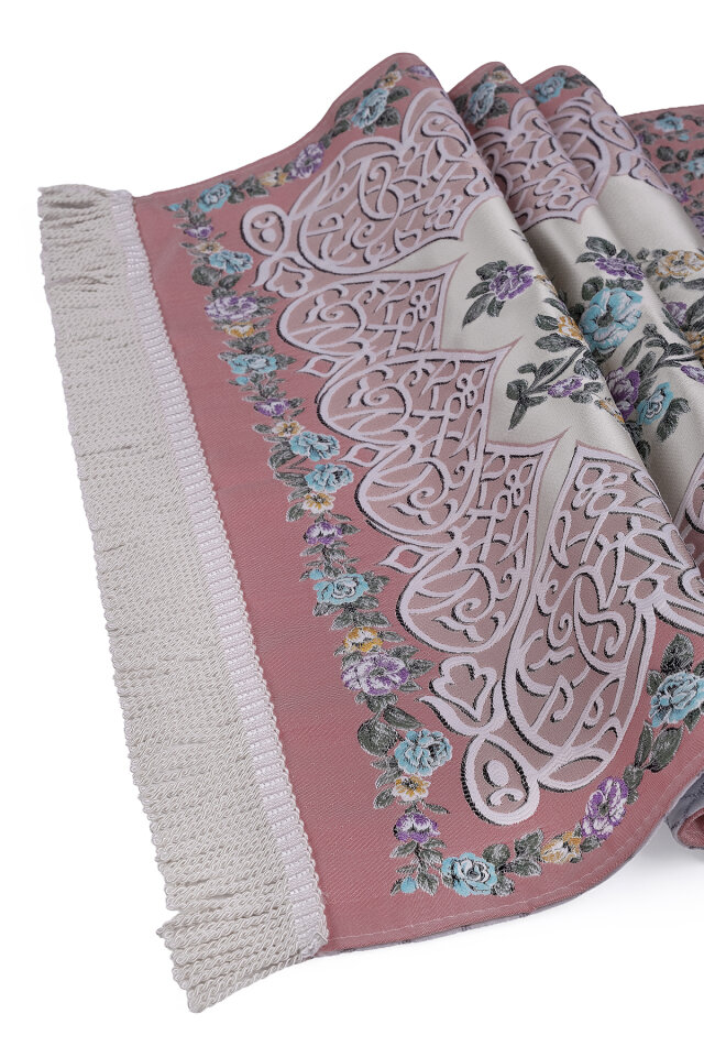 Pembe Floral Desen İpeksi Goblen Seccade - 3